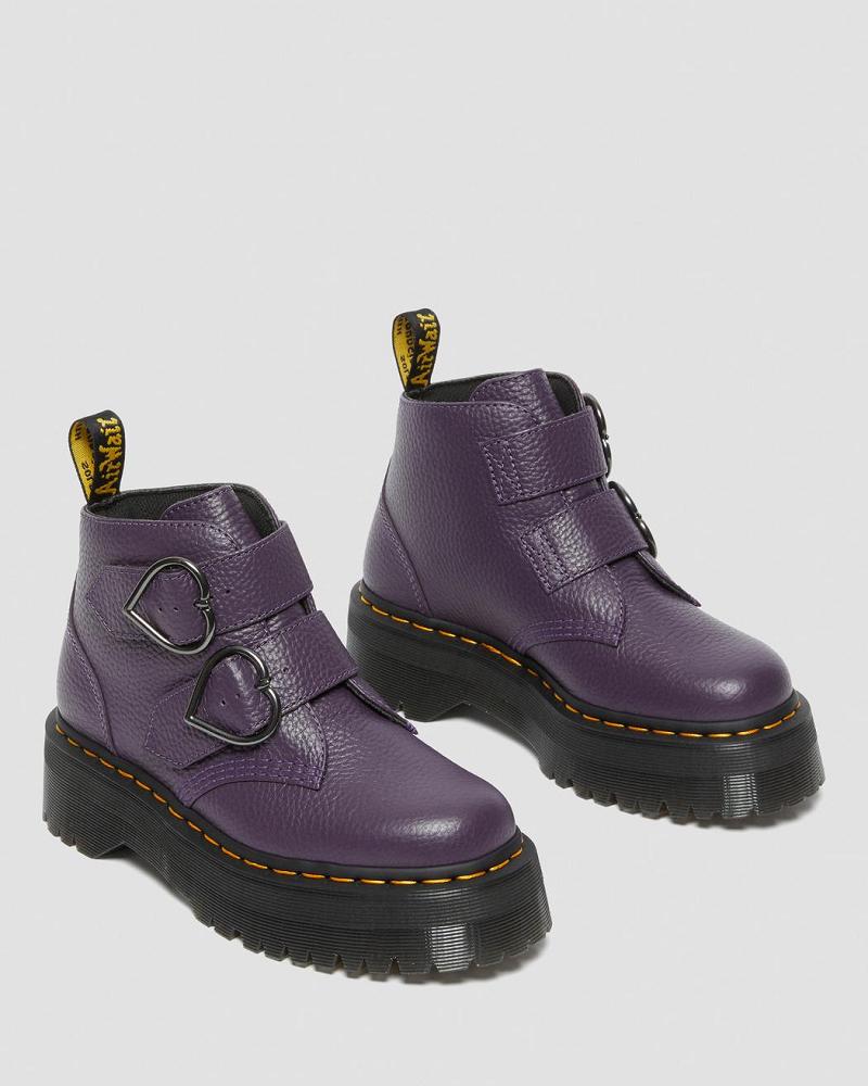 Botas Plataforma Dr Martens Devon Heart Cuero Mujer Morados | MX 544GSO